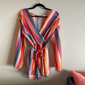Impeccable Pig Rainbow Striped Romper | Size S